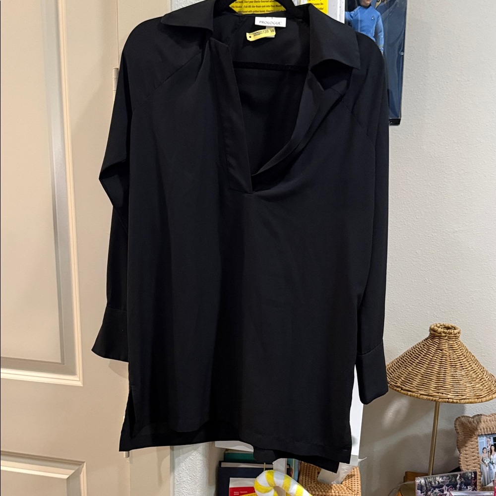 Prologue Black Long Sleeve Collared Blouse